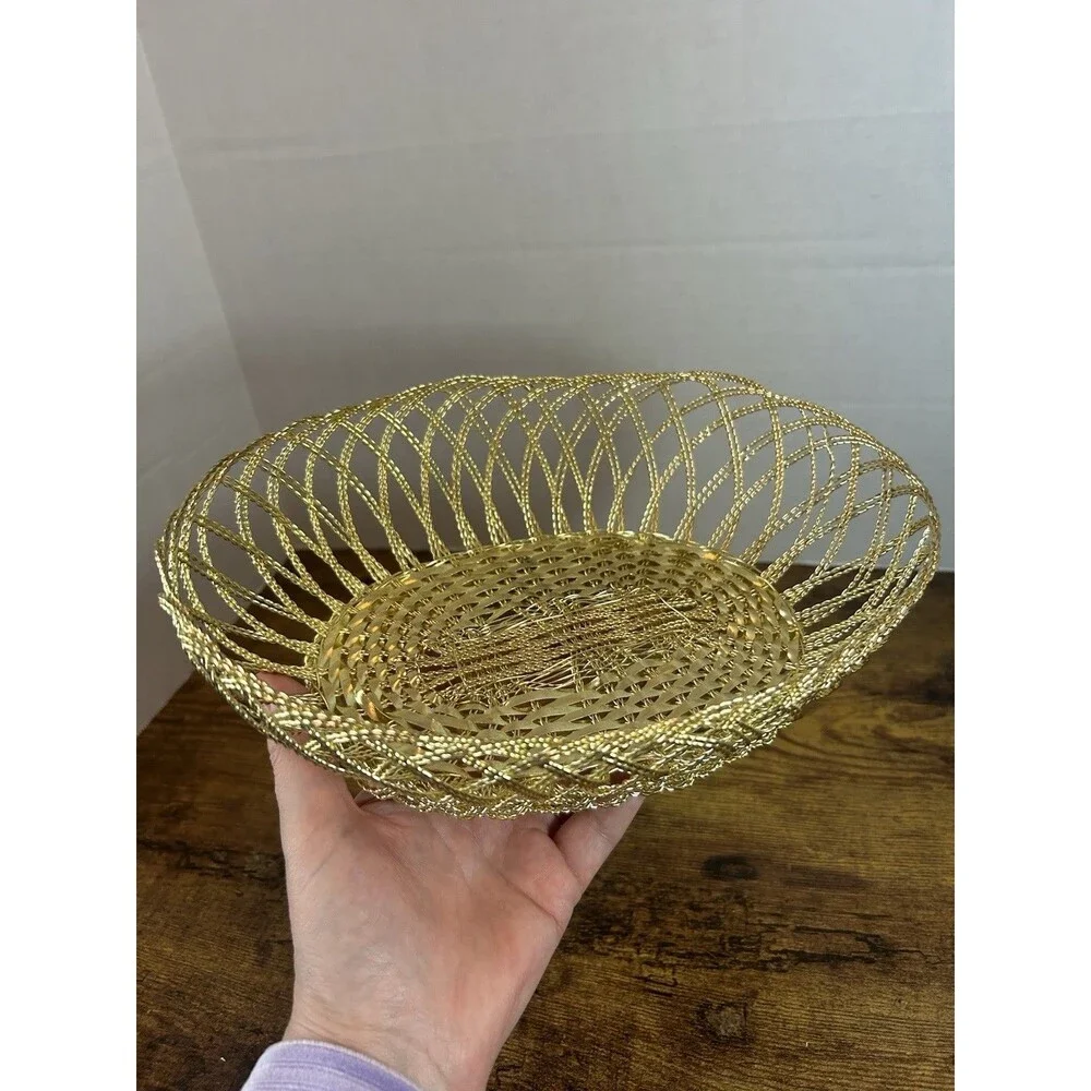Studio Nova Golden Classic Twist Wire Oval Basket Gold Tone Fruit Bowl Decor